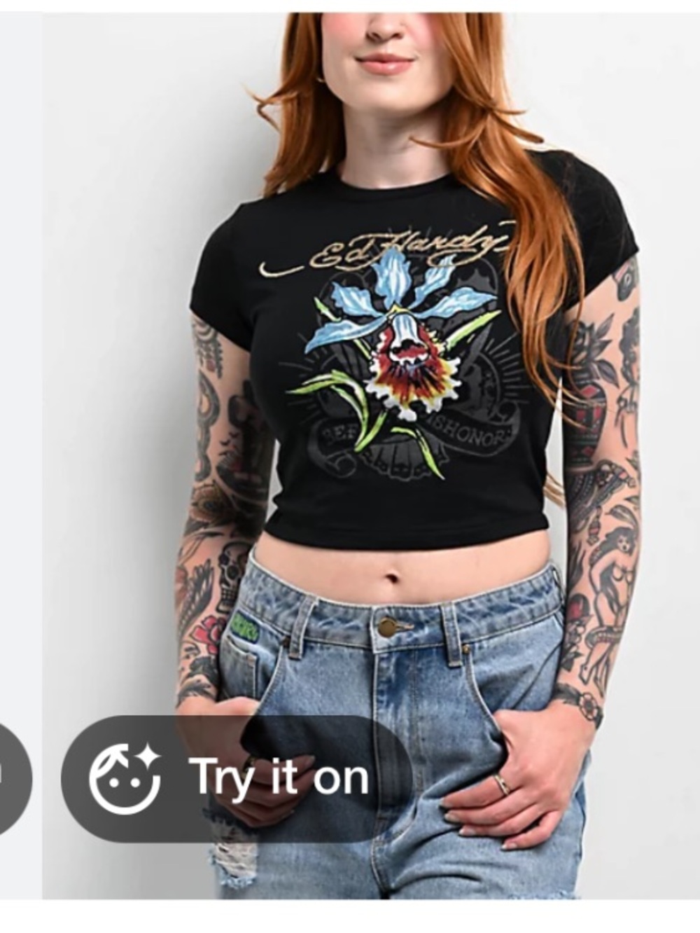 Ed Hardy Black Orchid Rhinestone Tee - Picture 3 of 12